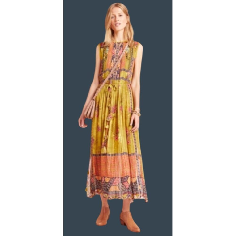 Bhanuni By Jyoti Anthropologie Citron Sleeveless Maxi Dress S slip dress lined t